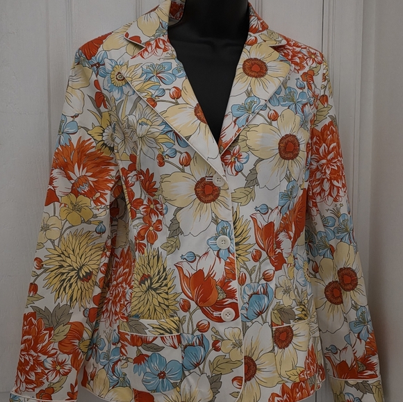 Valerie Stevens Floral Patterned Cotton Blend 3 Button Jacket Size Medium - Picture 3 of 4